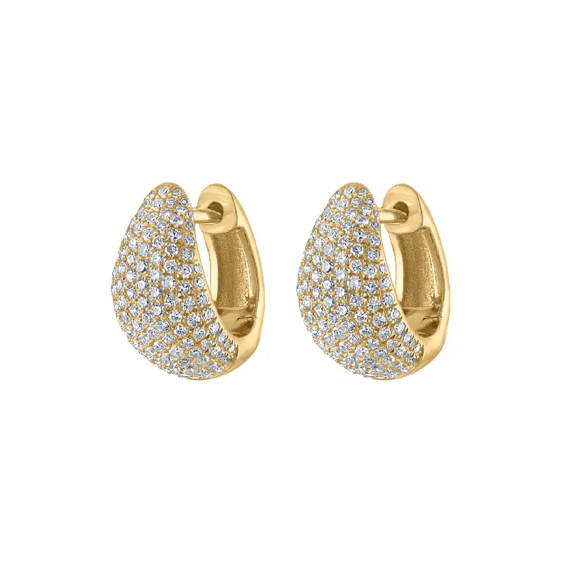 Simple Silver Hoop Earrings-14KT GOLD PAVE DIAMOND TAPERED HUGGIE EARRING