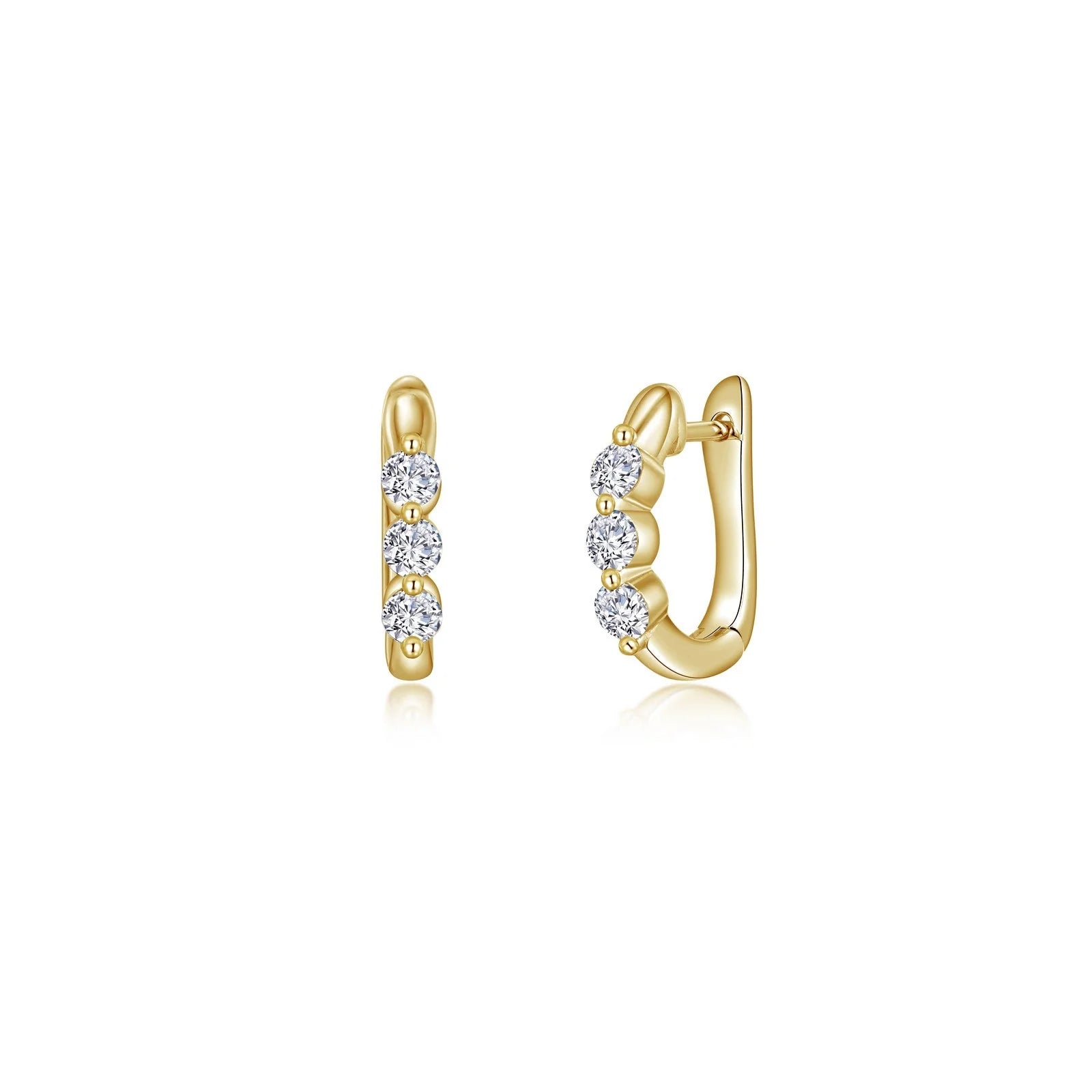 Fashionable Gold Earrings-Lafonn Simulated Diamond 3-Stone Huggie Hoop Earrings E0617CLG00