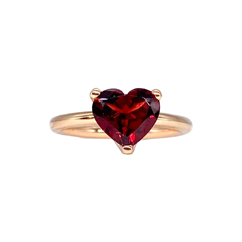 Women’s Gold Engagement Rings-Garnet Heart Solitaire Ring