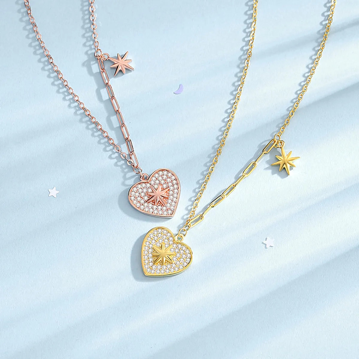 Affordable Necklaces-Simple Style Star Heart Shape Sterling Silver Plating Inlay Zircon Pendant Necklace