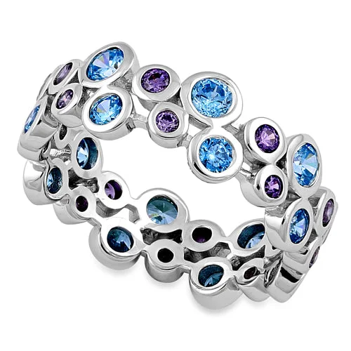 Heart-Shaped Engagement Rings-Sterling Silver Aqua Blue & Amethyst Elegant CZ Ring