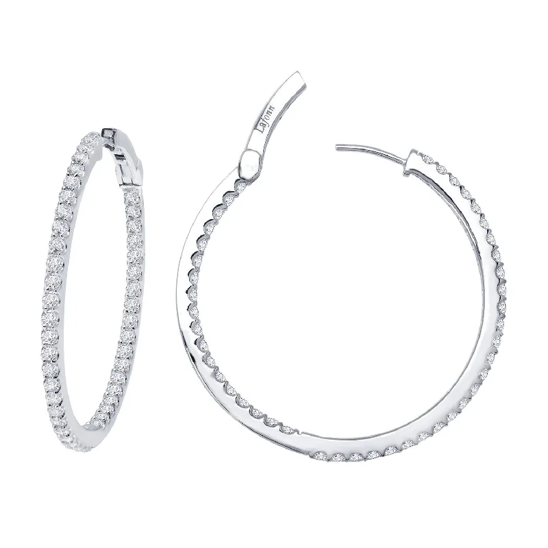 High-End Silver Earrings-Lafonn Simulated Diamond 3.48ct Inside Out 45mm Hoop Earrings E3013CLP