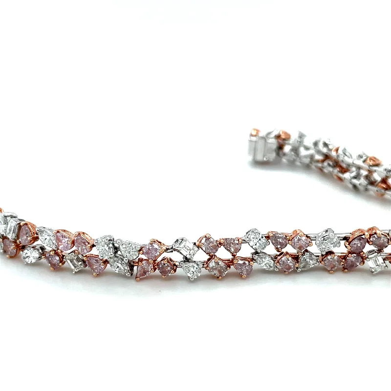 Adjustable Friendship Bracelets for Men-18kt White and Rose gold double row diamond tennis bracelet set