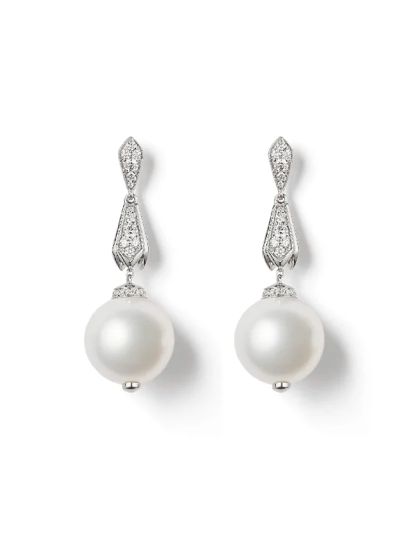 Classic Stud Earrings-Secret Garden Pearl Diamond White Gold Drop Earrings