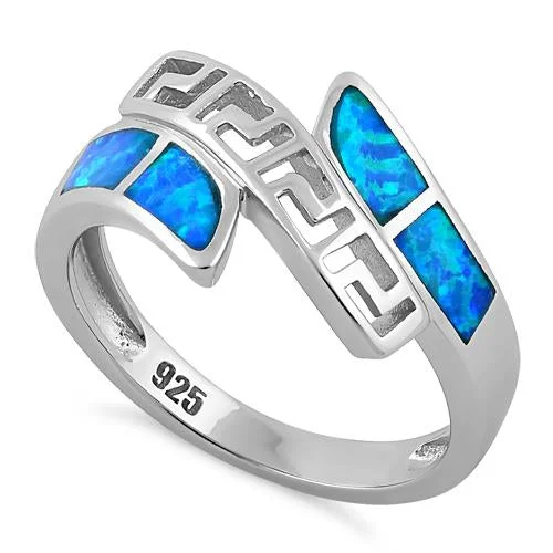 Customizable Gemstone Rings-Sterling Silver Greek Pattern Lab Opal Ring