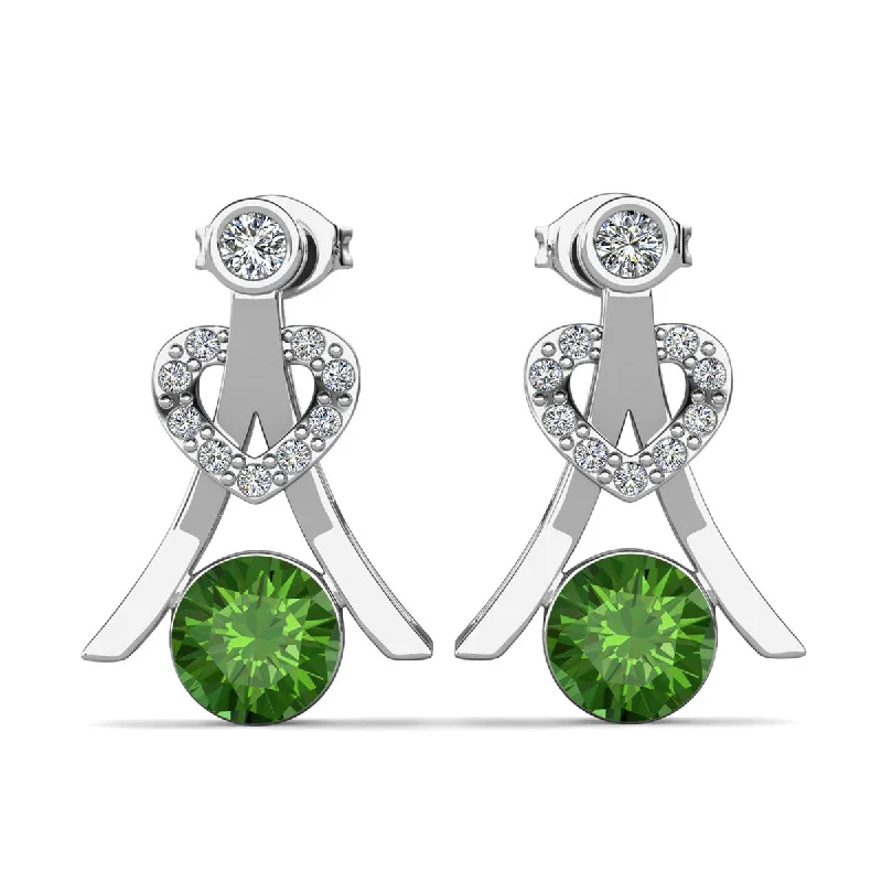 Custom Gemstone Hoop Earrings-Serenity August Birthstone Peridot Earrings 18k White Gold Plated Silver Earrings with Round Cut Swarovski Crystals