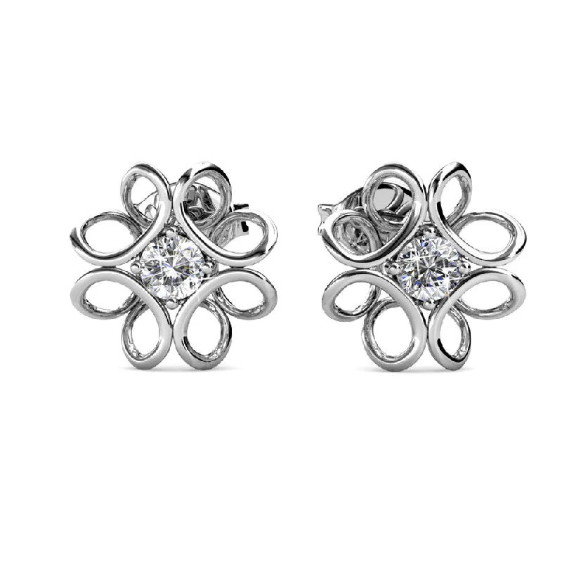 Silver Pearl Drop Earrings-Alexis 18k White Gold Plated Flower Stud Earrings with Swarovski Crystal