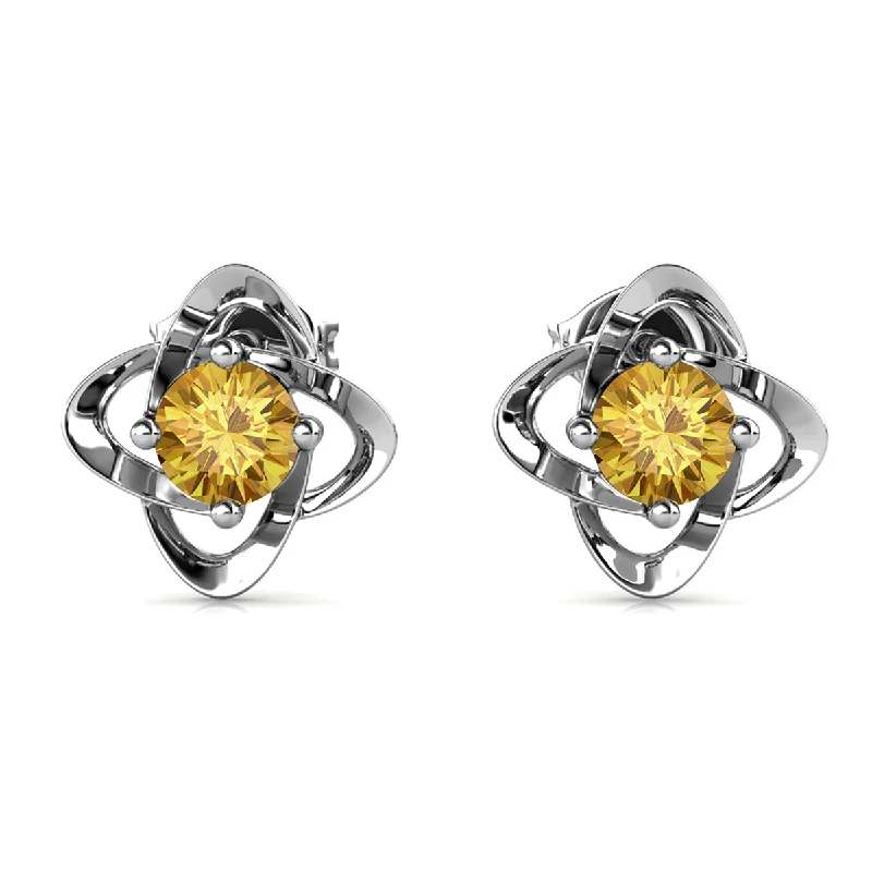 Silver Designer Earrings-Infinity November Birthstone Citrine Earrings 18k White Gold Plated Silver Birthstone Earrings with Swarovski Crystals