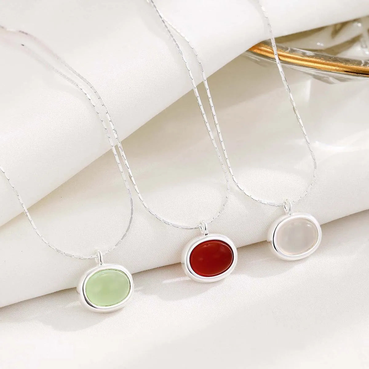 Double Chain Necklaces-Ig Style Simple Style Round Sterling Silver Artificial Gemstones Pendant Necklace In Bulk