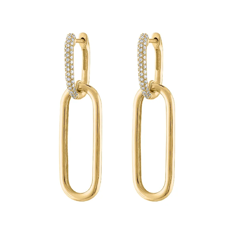 Gold Chain Drop Earrings-14KT GOLD DIAMOND HUGGIE WITH LONG OVAL LINK EARRING