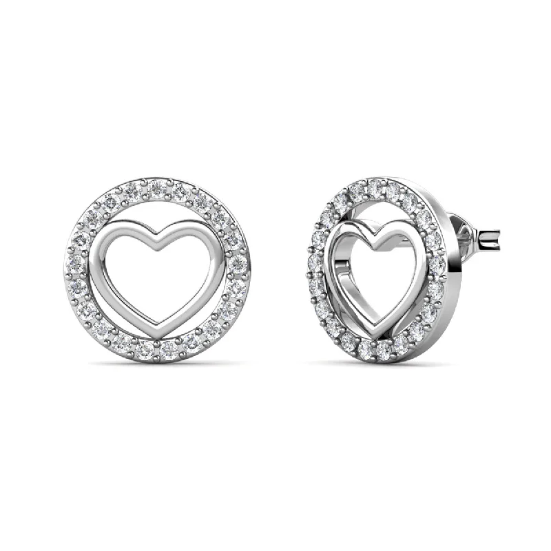 Classic Hoop Drop Earrings-Khaleesi 18k White Gold Plated Silver Heart Stud Earrings with Swarovski Crystals