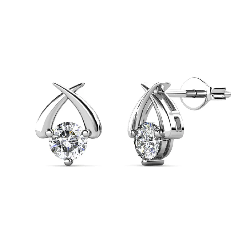 Chic Drop Gemstone Earrings-Eloise 18k White Gold Plated Stud Halo Earrings with Solitaire Round Cut Swarovski Crystal