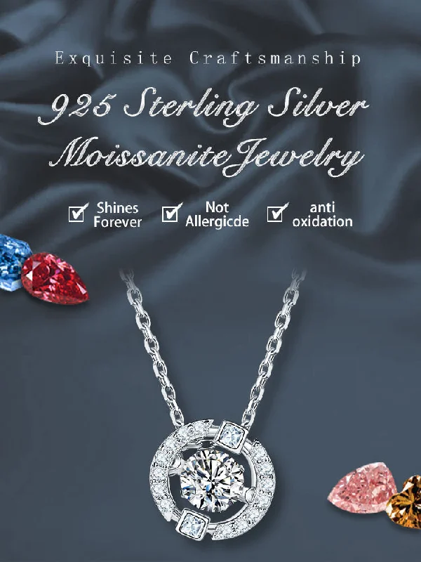 Sun Necklaces-Sterling Silver Simple Style Round GRA Plating Inlay Moissanite Pendant Necklace