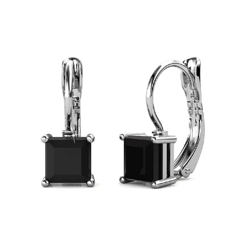 Small Gemstone Drop Earrings-Samantha 18k White Gold Plated Drop Earrings with Black Swarovski Crystal