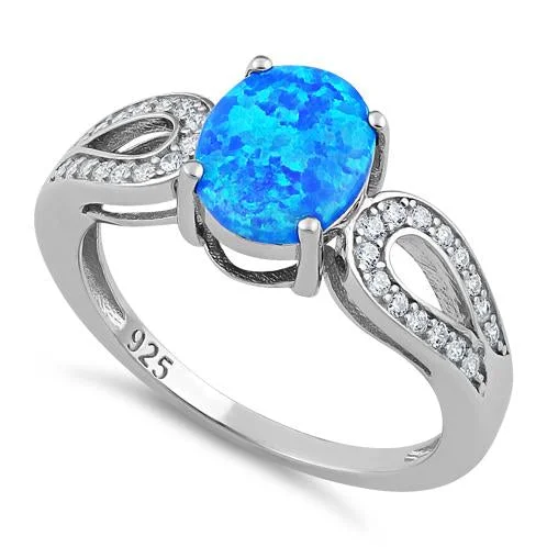 Luxury Gold Engagement Rings-Sterling Silver Oval Lab Opal CZ Ring