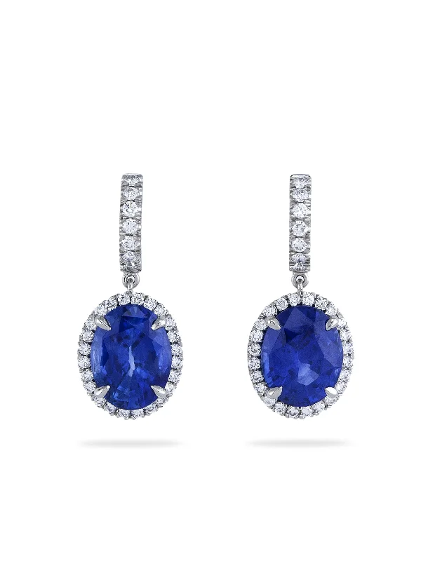 Big Gemstone Earrings-Vintage Oval Sapphire Platinum Earrings