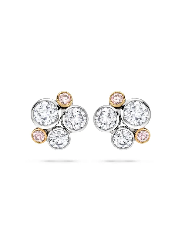 Luxury Crystal Earrings-Raindance Pink Diamond Cluster Earrings