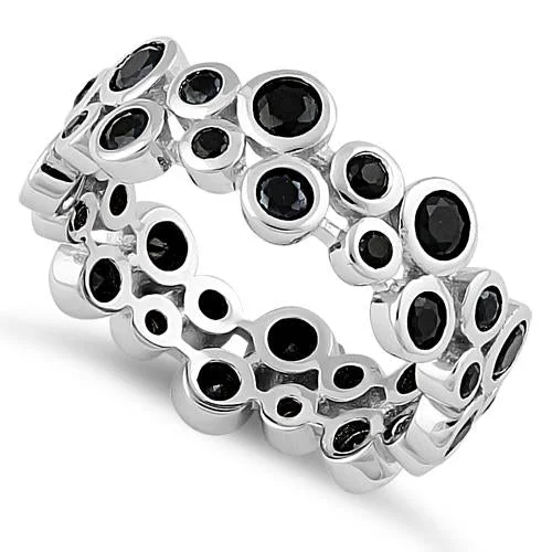 Personalized Gold Rings for Men-Sterling Silver Eternity Bubbles Black CZ Ring