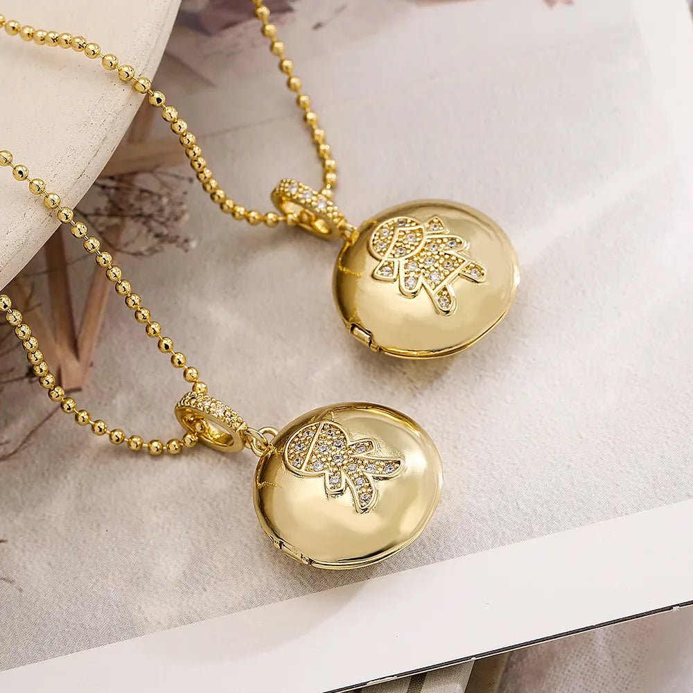 Personalized Gold-Plated Necklaces-Simple Style Commute Human Round Copper Plating Inlay Zircon 18k Gold Plated Pendant Necklace