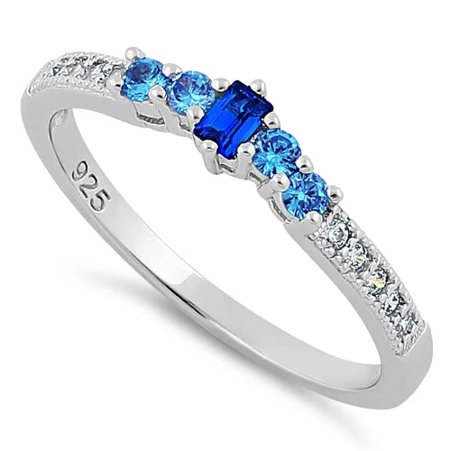 Men’s Fashion Rings-Sterling Silver Blue Spinel & Aqua CZ Ring