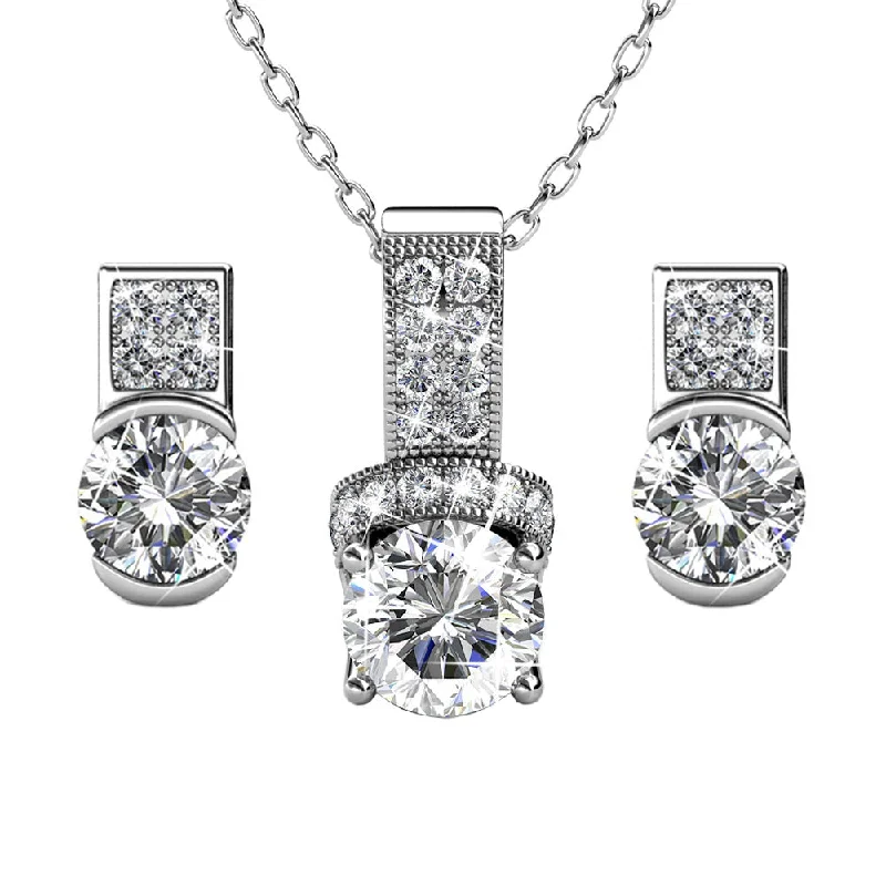 Designer Stud Earrings-Laya 18k White Gold Pendant Necklace and Earrings Jewelry Set with Swarovski Crystals