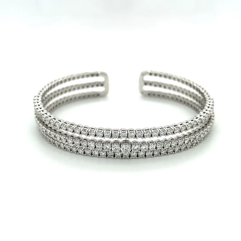 Luxury Bracelets for Men-Lady's White 3 strand 18 Karat Bracelet With 111=4.65Tw Round G Vs2 Diamonds