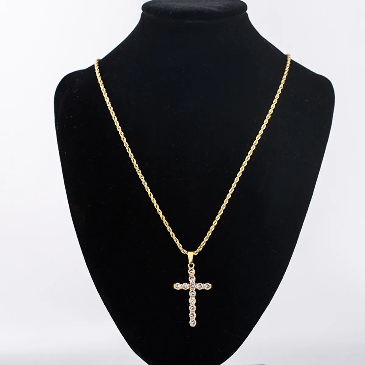 Meaningful Necklaces-Stainless Steel 18K Gold Plated Business Simple Style Cross Plating Inlay Rhinestones Pendant Necklace