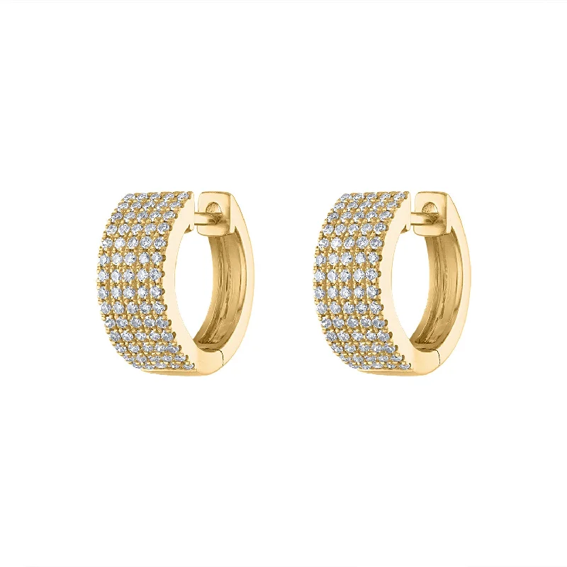 Crystal Stud Hoop Earrings-14KT GOLD PAVE WIDE HUGGIE EARRING