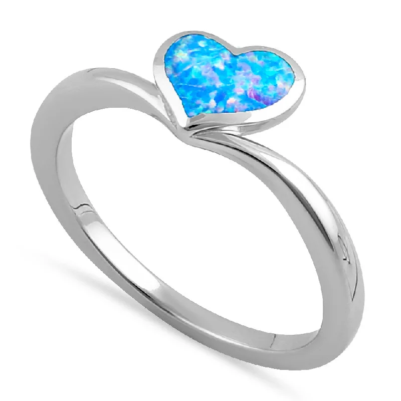 Designer Fashion Rings for Women-Sterling Silver Blue Lavender Lab Opal Rising Heart Ring