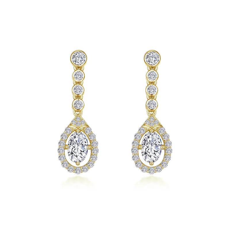 Gold Gemstone Drop Earrings-Lafonn Simulated Diamond Oval Halo Drop Earrings E0557CLG