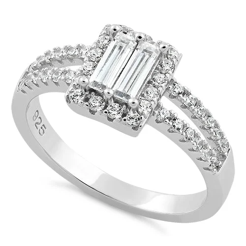 Two-Tone Promise Rings-Sterling Silver Baguette CZ Ring