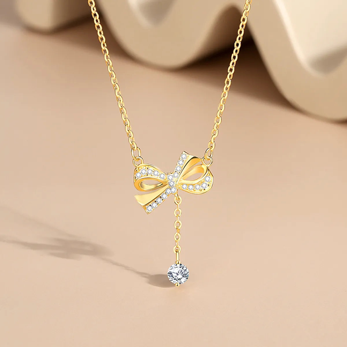 DIY Necklaces-Simple Style Bow Knot Sterling Silver Plating Inlay Zircon Pendant Necklace