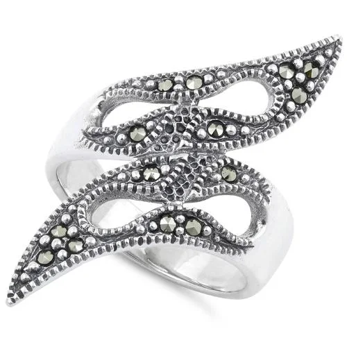 Bridal Rings with Birthstones-Sterling Silver Tribal Marcasite Ring