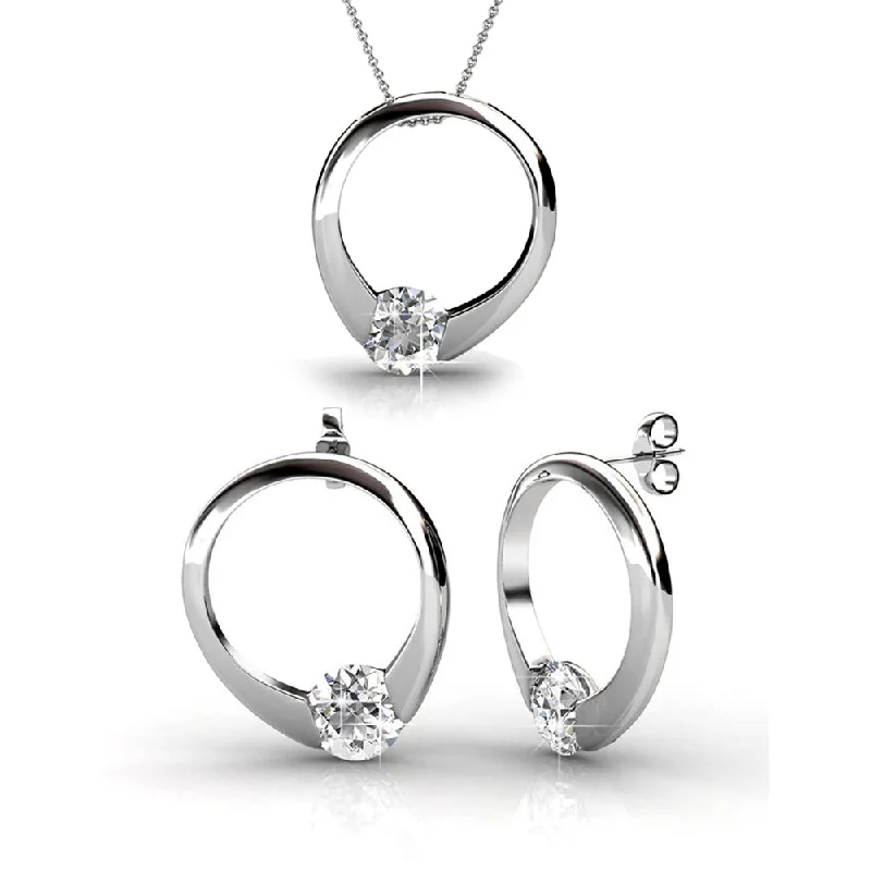 Transparent Earrings-Dahlia 18k White Gold Plated Necklace  and Earrings Jewelry Set with Swarovski Crystal