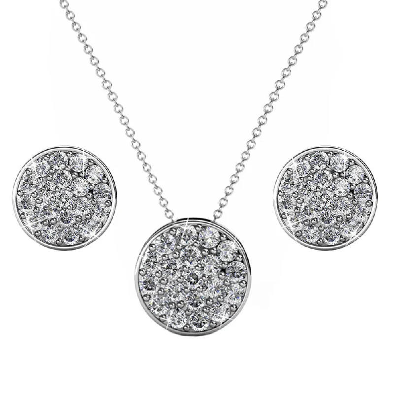 Pearly Silver Earrings-Nelly 18k White Gold Pave Stud Necklace and Earrings Jewelry Set with Swarovski Crystals