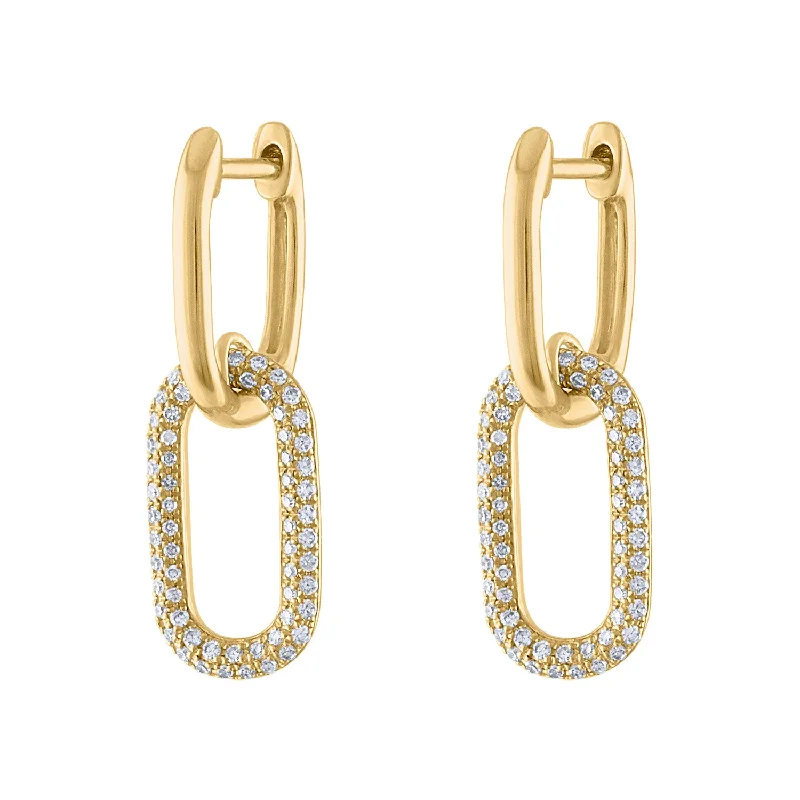 Sparkling Stud Earrings-14KT GOLD HUGGIE WITH SMALL DIAMOND OVAL LINK EARRING