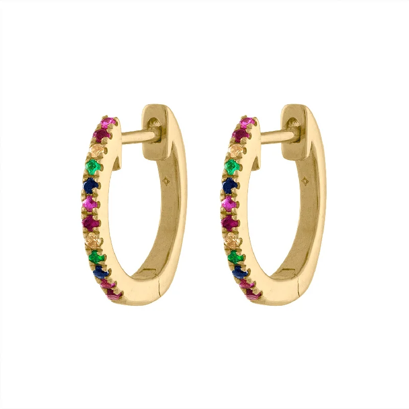 Silver Drop Earrings-14KT GOLD MULTI-COLOR HUGGIE EARRING