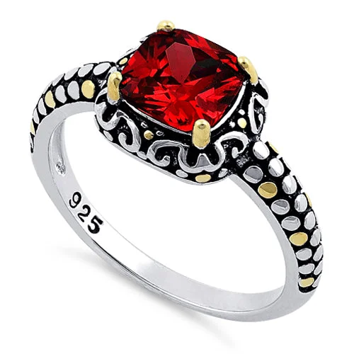 Affordable Promise Rings-Silver Red CZ Ring