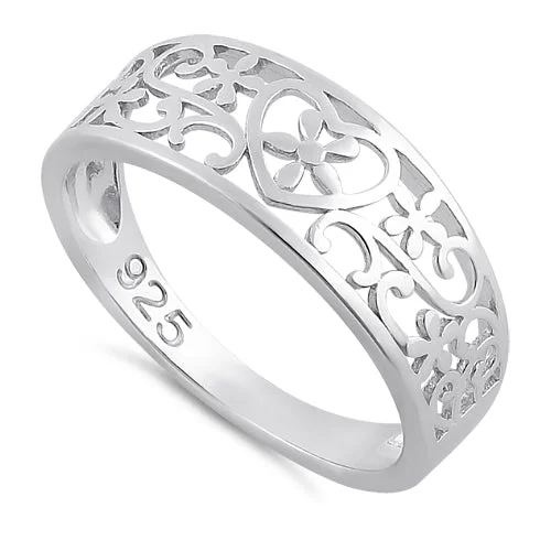 Unique Silver Rings-Sterling Silver Heart Filigree Ring