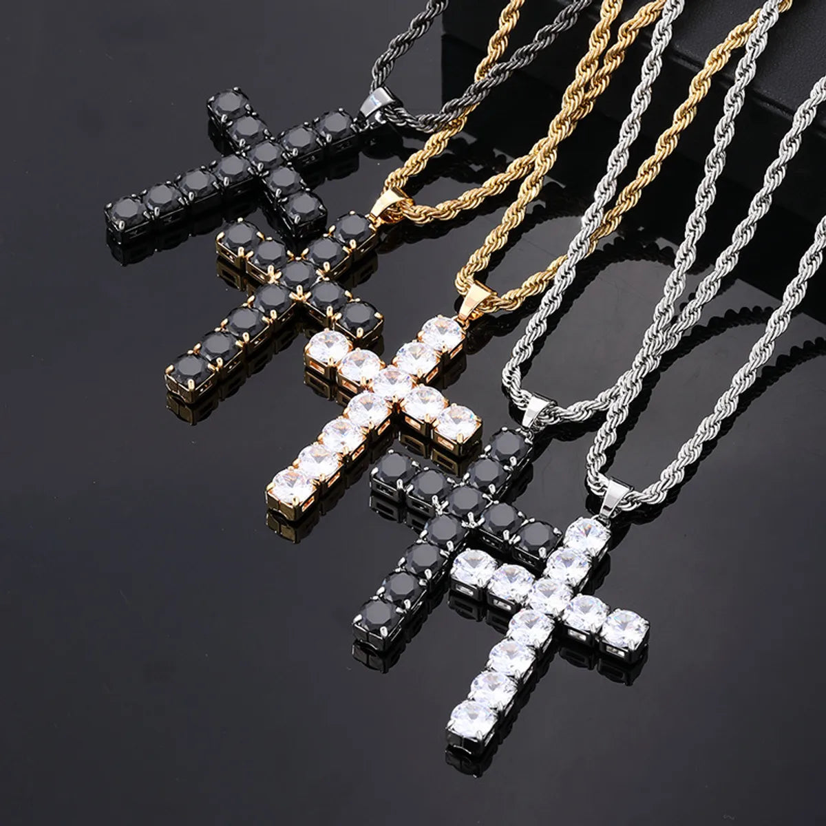 Spiritual Necklaces-Hip-Hop Cross 304 Stainless Steel Copper Plating Inlay Zircon Men'S Pendant Necklace