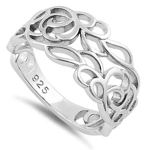 Personalized Stacking Wedding Rings-Sterling Silver Autumn Leaves in the Wind Ring