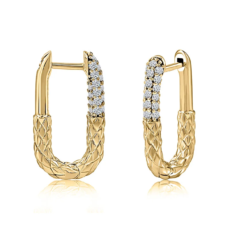 Pearl Stud Earrings-A. Jaffe 14K Yellow Gold 0.44cttw. Half Diamond Half Quilted Small Hoop Earrings