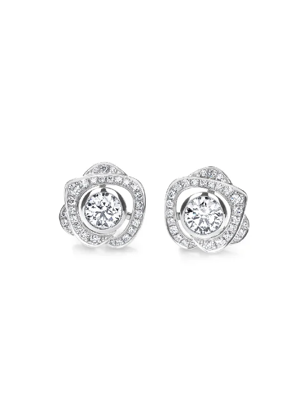 Heart Shaped Earrings-Maymay Rose Platinum Diamond Stud Earrings