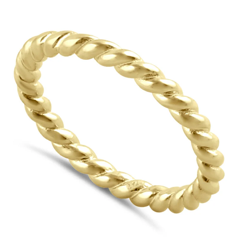 Unique Wedding Bands-Sterling Silver Yellow Gold Plated Stackable Rope Ring