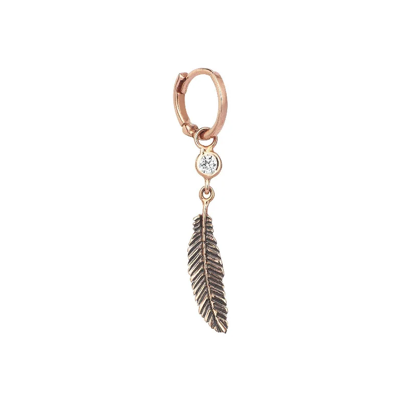 Large Crystal Dangle Earrings-Feather Solitaire Dangling Hoop Earring