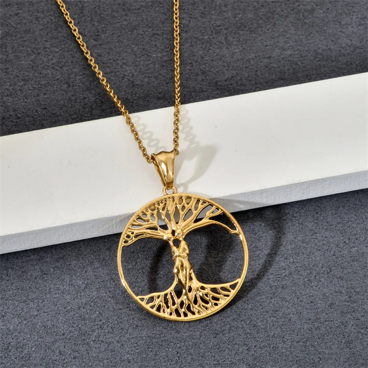 Cute Gold Necklaces-304 Stainless Steel Casual Simple Style Plating Life Tree Pendant Necklace