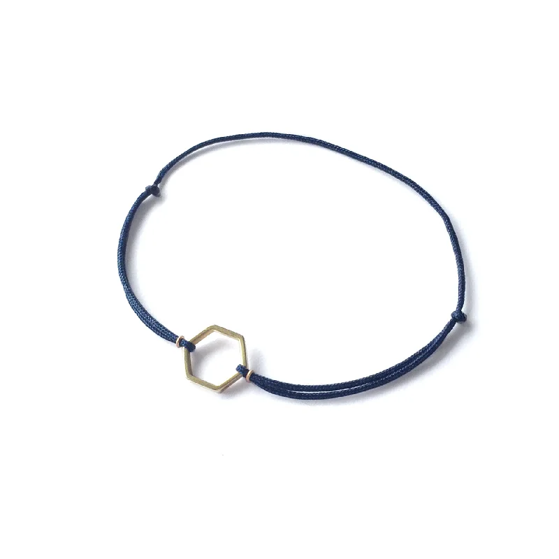 Custom Birthstone Bracelets for Women-Hexagon Brass Bracelet | Navy