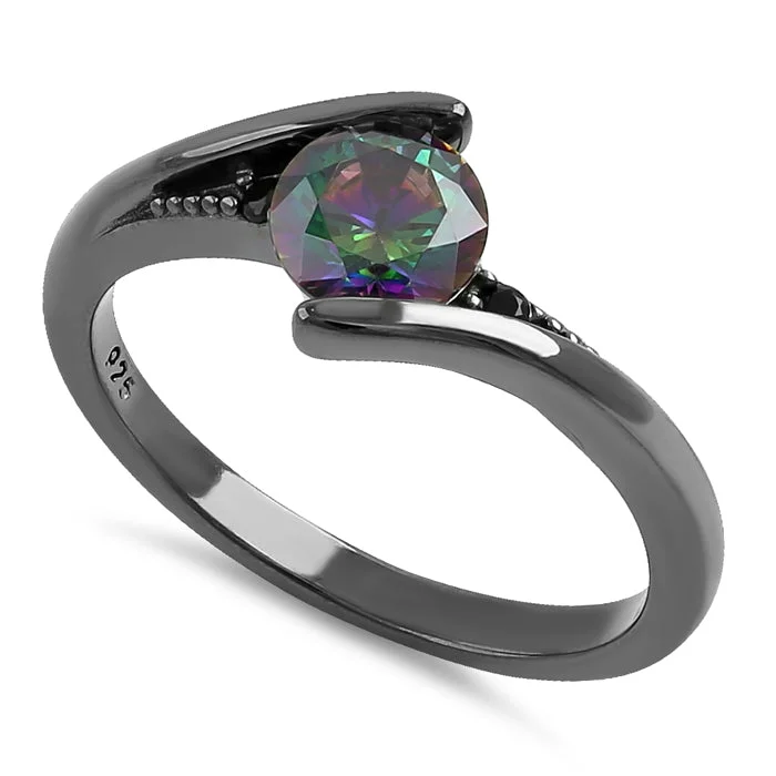 Artistic Engagement Rings-Sterling Silver Black Rhodium Stuck In Between Rainbow CZ Ring