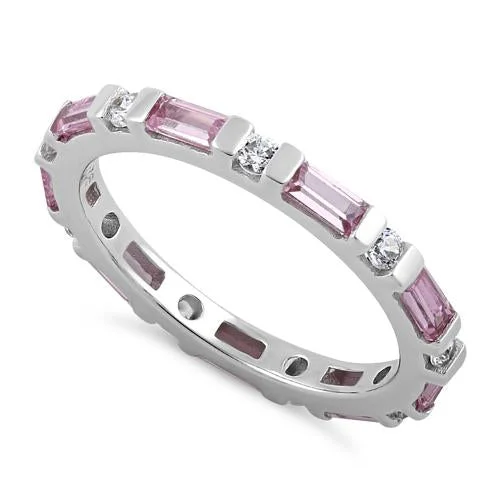 Affordable Wedding Rings-Sterling Silver Pink and White CZ Eternity Ring