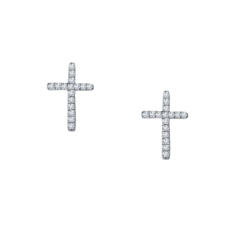 Trendy Gemstone Earrings-Lafonn Simulated Diamond Dainty Cross Stud Earrings E2003CLP